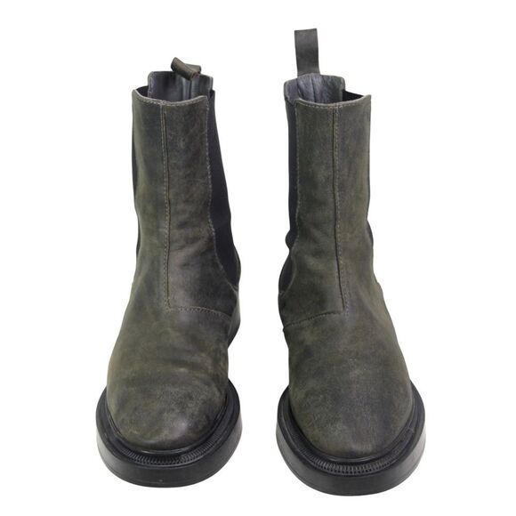 ALL BLACK GRAY REAL LEATHER LOW HEEL ROUND TOE ELASTIC SIDES ANKLE BOOTS Sz 37 - Picture 2 of 12